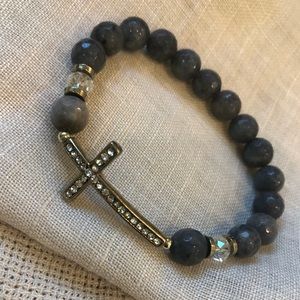 Grey crystal bead bracelet. Cross bracelet.